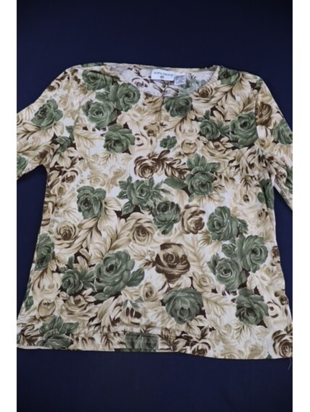 Y2K Kathy Ireland Floral Long Sleeve Top Beige Green Brown